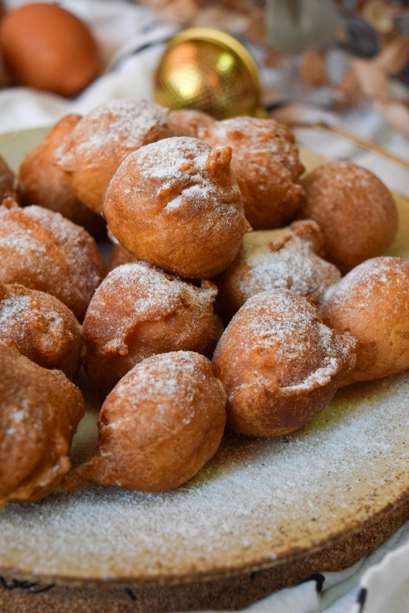 Soft yogurt donut holes dusted with powdered sugar